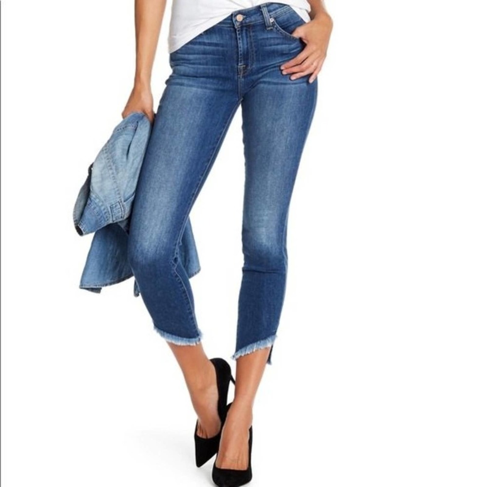 7 For All Mankind High Waist Raw Hem Ankle Gwenevere Jeans Size 28